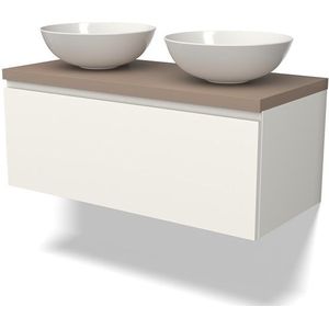 Modulo Plato Badkamermeubel voor waskom | 100 cm Mat wit Greeploos front Taupe blad 1 lade