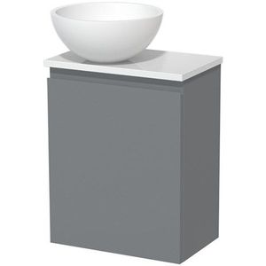 Toiletmeubel met waskom | 41 cm Middengrijs Greeploos front Mat wit Solid surface waskom Hoogglans wit blad