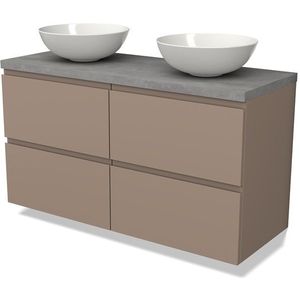 Modulo Plato Badkamermeubel voor waskom | 120 cm Taupe Greeploos front Lichtgrijs beton blad 4 lades