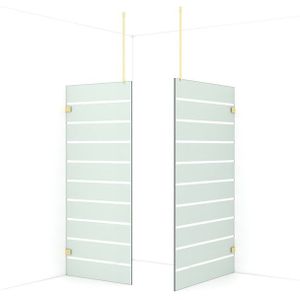 Diamond Inloopdouche | 120x90 cm Lichtgoud Helder met matte strepen 2 vaste wanden