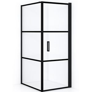 Diamond Douchecabine | 90x70 cm Mat zwart Helder met 4 zwarte strepen Draaideur Rechthoek