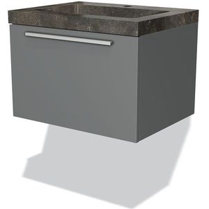 Modulo Badkamermeubel met wastafel | 60 cm Middengrijs Vlak front Natuursteen 1 lade