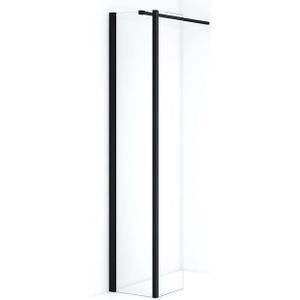 Diamond Inloopdouche | 40 cm Mat zwart Helder glas Vaste wand met zijwand