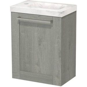 Modulo Pico Toiletmeubel met wastafel | 41 cm Grijs eiken Kader front Wastafel Wit marmer Natuursteen