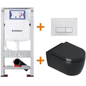 Toiletset Mat zwart met Spoelrand + Geberit UP320 inbouwreservoir