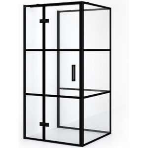 Diamond Douchecabine | 100x90 cm Mat zwart Helder met 4 zwarte strepen Draaideur Halfvrijstaande rechthoek