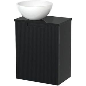 Toiletmeubel met waskom | 41 cm Mat zwart Greeploos front Glanzend wit Mineraalmarmer waskom Hoogglans zwart blad