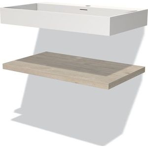 Modulo Badkamermeubel met wastafel | 80 cm Lichtgrijs eiken front Solid surface Wastafel met blad