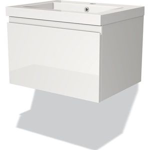 Modulo Badkamermeubel met wastafel | 60 cm Hoogglans wit Greeploos front Mineraalmarmer 1 lade