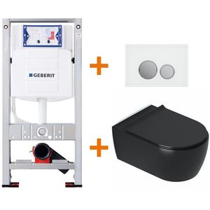 Toiletset Mat zwart met Spoelrand + Geberit UP320 inbouwreservoir