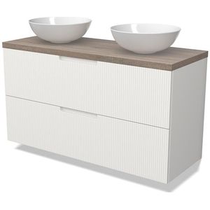 Modulo Plato Badkamermeubel voor waskom | 120 cm Mat wit Lijn front Eiken blad 2 lades onder elkaar