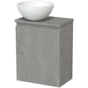 Toiletmeubel met waskom | 41 cm Lichtgrijs beton Greeploos front Mat wit Solid surface waskom Lichtgrijs beton blad