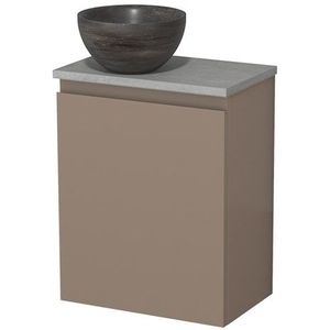 Toiletmeubel met waskom | 41 cm Taupe Greeploos front Blue stone Natuursteen waskom Lichtgrijs beton blad