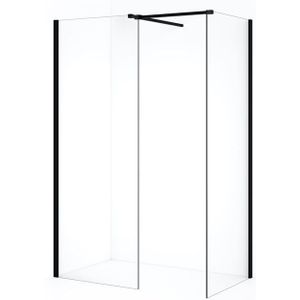 Diamond Inloopdouche | 70x70 cm Mat zwart Helder glas 2 vaste wanden