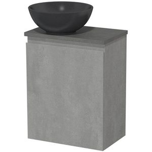 Toiletmeubel met waskom | 41 cm Lichtgrijs beton Greeploos front Mat zwart Quartz waskom Donkergrijs beton blad