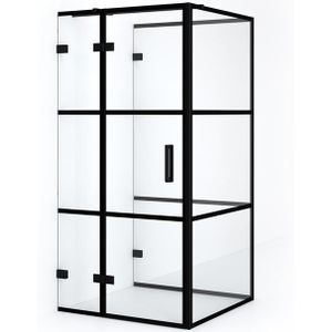 Diamond Douchecabine | 100x90 cm Mat zwart Helder met 4 zwarte strepen Draaideur Halfvrijstaande rechthoek