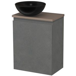 Toiletmeubel met waskom | 41 cm Donkergrijs beton Greeploos front Mat zwart Keramiek waskom Taupe blad