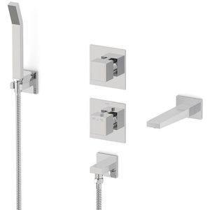 Cubic Inbouw badkranenset | Chroom Thermostaatkraan en omstelkraan met handdouche 1 stand