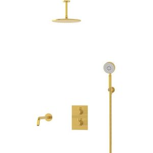 Radius Inbouw Badkraan met regendouche | Goud Thermostatisch
