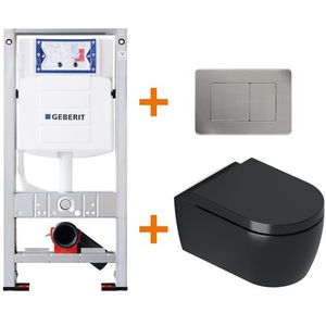 Toiletset Mat zwart Verkort met Spoelrand + Geberit UP320 inbouwreservoir