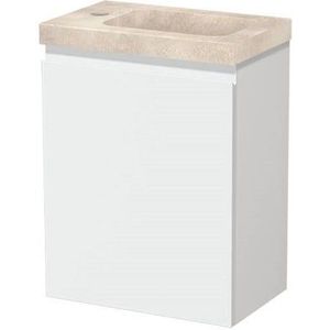 Modulo Pico Toiletmeubel met wastafel | 41 cm Mat wit Greeploos front Wastafel Travertin Natuursteen