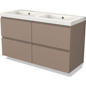 Modulo Badkamermeubel met wastafel | 120 cm Taupe Greeploos front Mineraalmarmer 4 lades