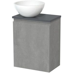 Toiletmeubel met waskom | 41 cm Lichtgrijs beton Greeploos front Hoogglans wit Mineraalmarmer waskom Donkergrijs blad