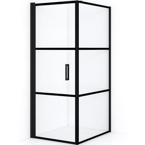Diamond Douchecabine | 90x80 cm Mat zwart Helder met 4 zwarte strepen Draaideur Rechthoek