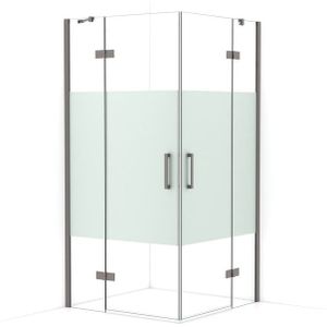 Diamond Douchecabine | 100x100 cm Zwart metaal Helder met matte strook Draaideur Vierkant