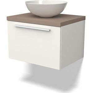 Modulo Plato Badkamermeubel voor waskom | 60 cm Mat wit Vlak front Taupe blad 1 lade