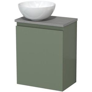 Toiletmeubel met waskom | 41 cm Saliegroen Greeploos front Hoogglans wit Keramiek waskom Lichtgrijs beton blad