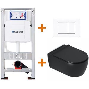 Toiletset Mat zwart met Spoelrand + Geberit UP320 inbouwreservoir