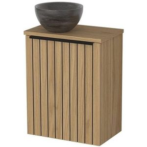 Toiletmeubel met waskom | 41 cm  Naturel fineer Strook front Blue stone Natuursteen waskom Naturel fineer blad