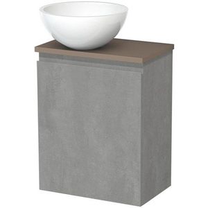 Toiletmeubel met waskom | 41 cm Lichtgrijs beton Greeploos front Hoogglans wit Mineraalmarmer waskom Taupe blad