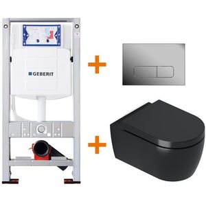 Toiletset Mat zwart Verkort met Spoelrand + Geberit UP320 inbouwreservoir