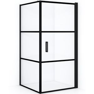 Diamond Douchecabine | 100x100 cm Mat zwart Helder met 4 zwarte strepen Draaideur Vierkant