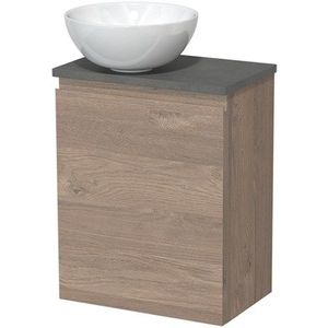 Toiletmeubel met waskom | 41 cm Middenbruin eiken Vlak front Hoogglans wit Keramiek waskom Donkergrijs beton blad