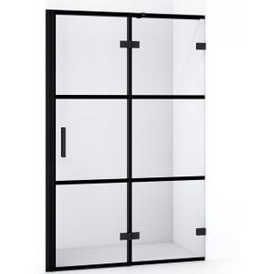 Diamond Douchedeur | 110 cm Mat zwart Helder met 4 zwarte strepen Draaideur