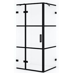 Diamond Douchecabine | 100x80 cm Mat zwart Helder met 4 zwarte strepen Draaideur Rechthoek