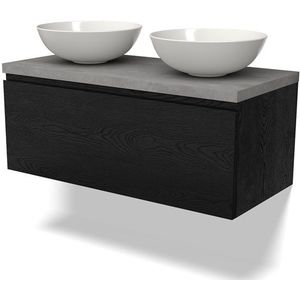 Modulo Plato Badkamermeubel voor waskom | 100 cm Zwart eiken Greeploos front Lichtgrijs beton blad 1 lade