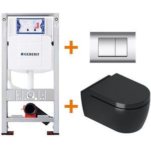 Toiletset Mat zwart met Spoelrand + Geberit UP320 inbouwreservoir