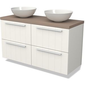 Modulo Plato Badkamermeubel voor waskom | 120 cm Mat wit Lamel front Taupe blad 4 lades