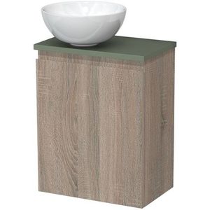 Toiletmeubel met waskom | 41 cm Eiken Greeploos front Hoogglans wit Keramiek waskom Saliegroen blad