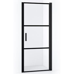 Diamond Douchedeur | 75 cm Mat zwart Helder met 4 zwarte strepen Draaideur