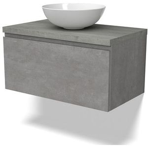 Modulo Plato Badkamermeubel voor waskom | 80 cm Lichtgrijs beton Greeploos front Grijs eiken blad 1 lade
