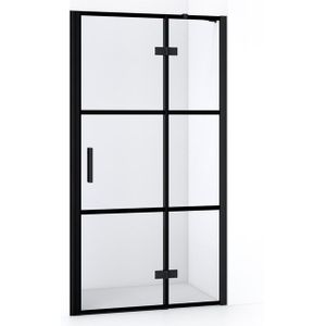 Diamond Douchedeur | 100 cm Mat zwart Helder met 4 zwarte strepen Draaideur