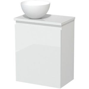 Toiletmeubel met waskom | 41 cm Hoogglans wit Greeploos front Mat wit Solid surface waskom Hoogglans wit blad