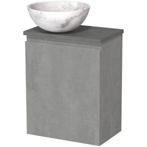 Toiletmeubel met waskom | 41 cm Lichtgrijs beton Greeploos front Wit marmer Natuursteen waskom Donkergrijs beton blad