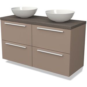 Modulo Plato Badkamermeubel voor waskom | 120 cm Taupe Vlak front Donkerbruin eiken blad 4 lades