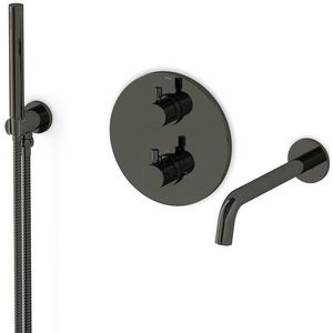 Radius Inbouw badkranenset | Zwart chroom Thermostaatkraan met handdouche 1 stand